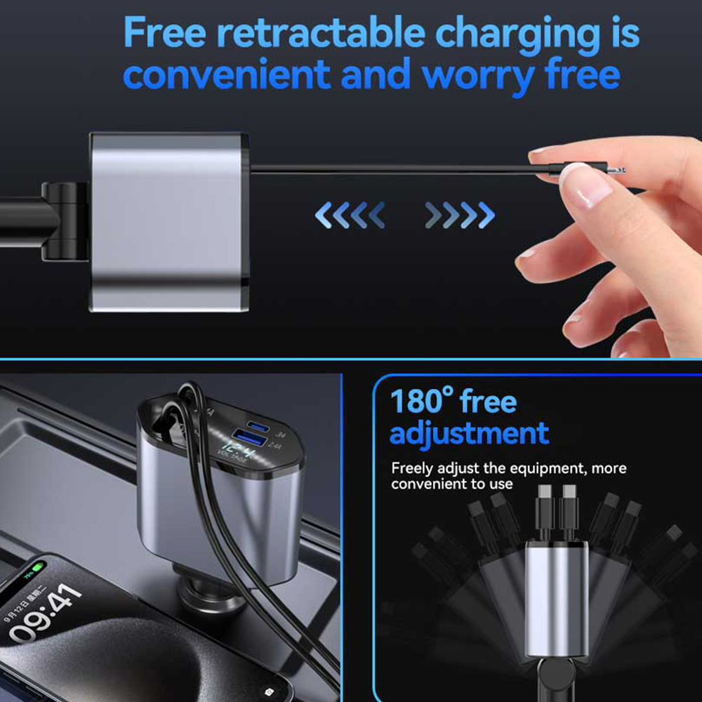 4-in-1 Super Fast Car Charging Cable – Multi USB Charger with Type-C, Lightning & Micro USB Connectors